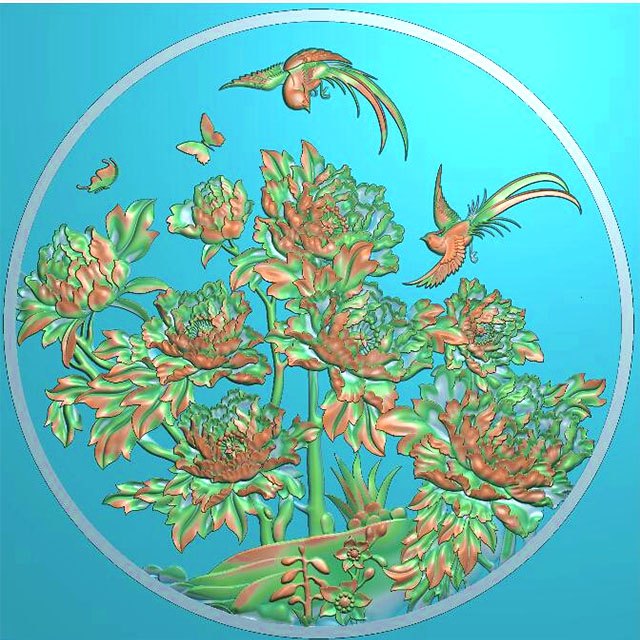 花鸟牡丹花草石头浮雕图（MD-128）展示