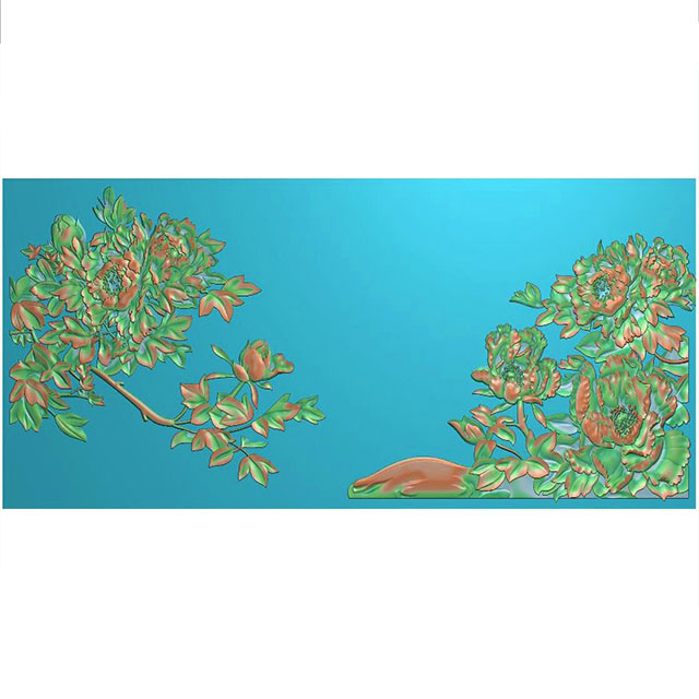 鲤鱼花鸟牡丹花草石头浮雕图（MD-146）展示