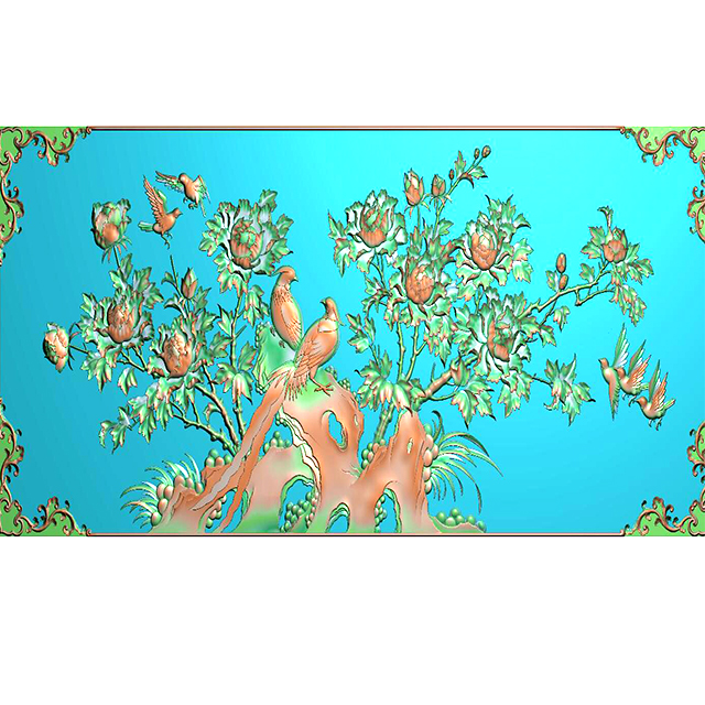 牡丹花草石头浮雕图（MD-151）展示