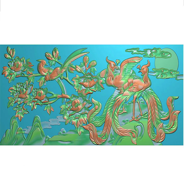凤凰牡丹花草石头浮雕图（MD-153）展示
