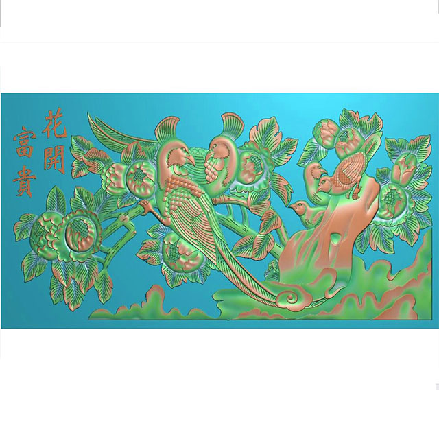 牡丹花鸟花草石头浮雕图（MD-159）展示
