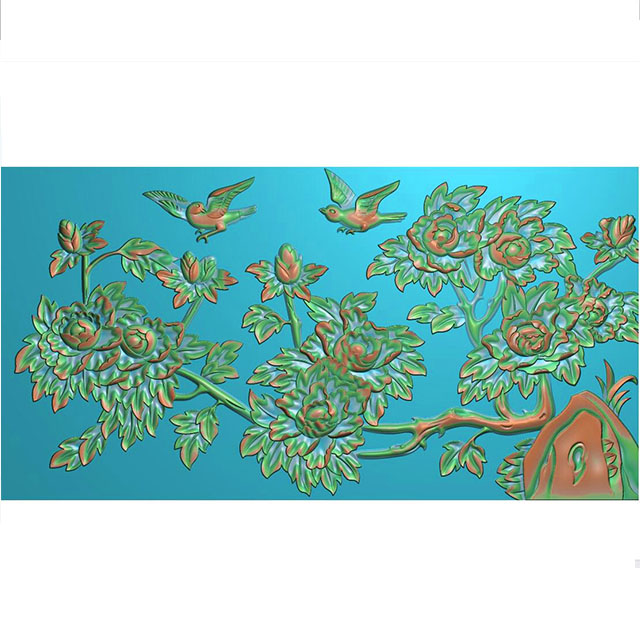 牡丹花鸟花草石头浮雕图（MD-160）展示