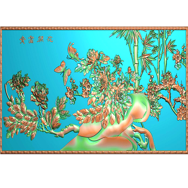 牡丹花鸟花草石头浮雕图（MD-162）展示