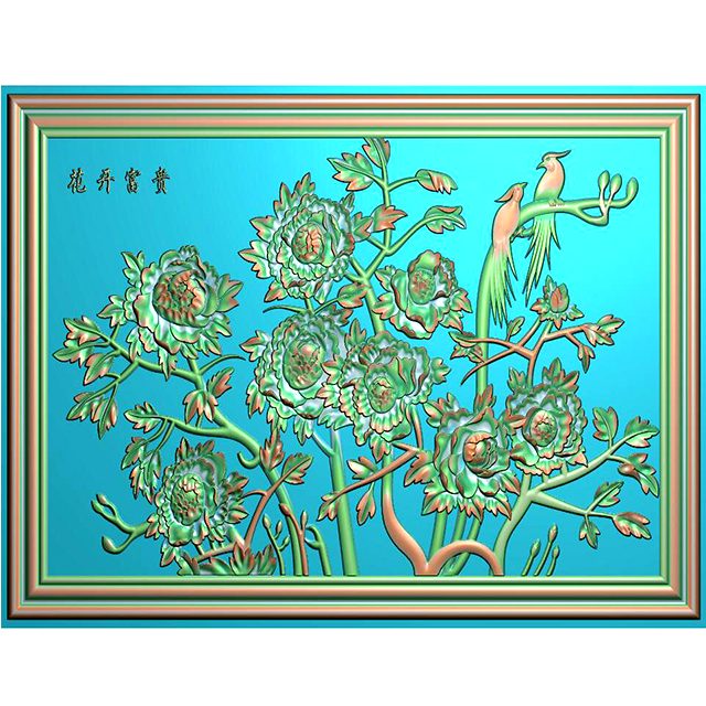 牡丹花鸟花草石头浮雕图（MD-174）展示