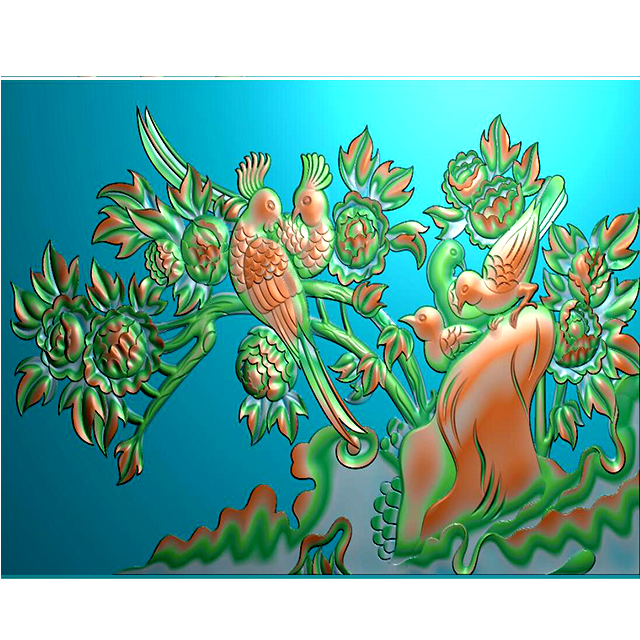 牡丹花鸟花草石头浮雕图（MD-177）展示