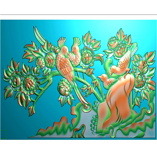 牡丹花鸟花草石头浮雕图（MD-178）展示