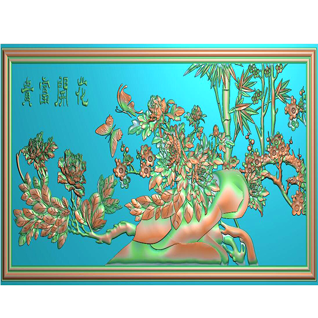 牡丹花鸟花草石头浮雕图（MD-192）展示