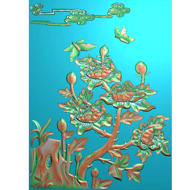 牡丹花鸟花草石头浮雕图（MD-194）展示