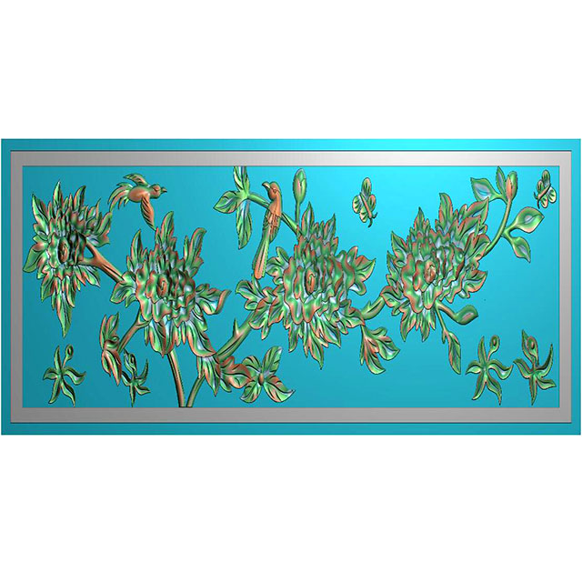 牡丹花鸟花草石头浮雕图（MD-202）展示