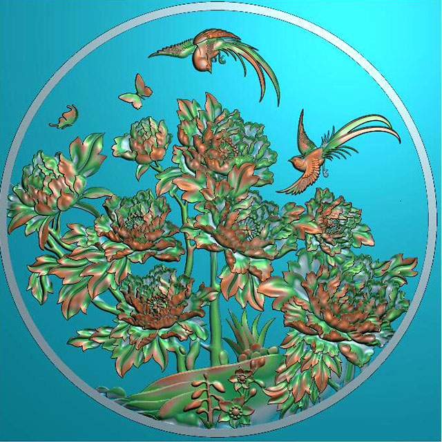 牡丹花鸟花草石头浮雕图（MD-206）展示