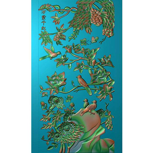 牡丹花鸟花草石头浮雕图（MD-210）展示
