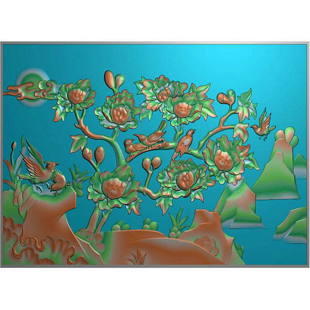 牡丹花鸟花草石头浮雕图（MD-213）展示