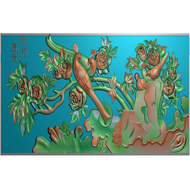 牡丹花鸟花草石头浮雕图（MD-214）展示