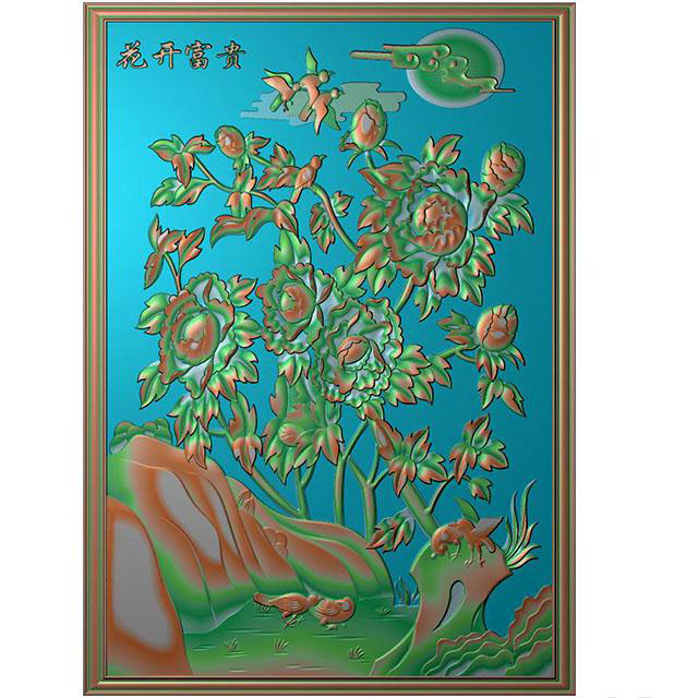 牡丹花鸟花草石头浮雕图（MD-216）展示