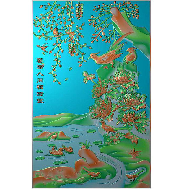 牡丹花鸟花草石头浮雕图（MD-218）展示