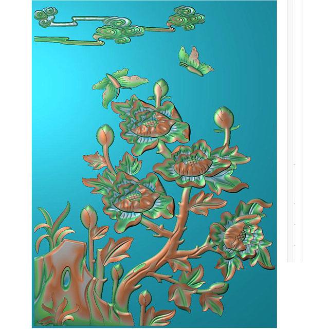 牡丹花鸟花草石头浮雕图（MD-219）展示