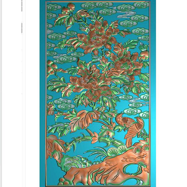 牡丹花鸟花草石头浮雕图（MD-229）展示