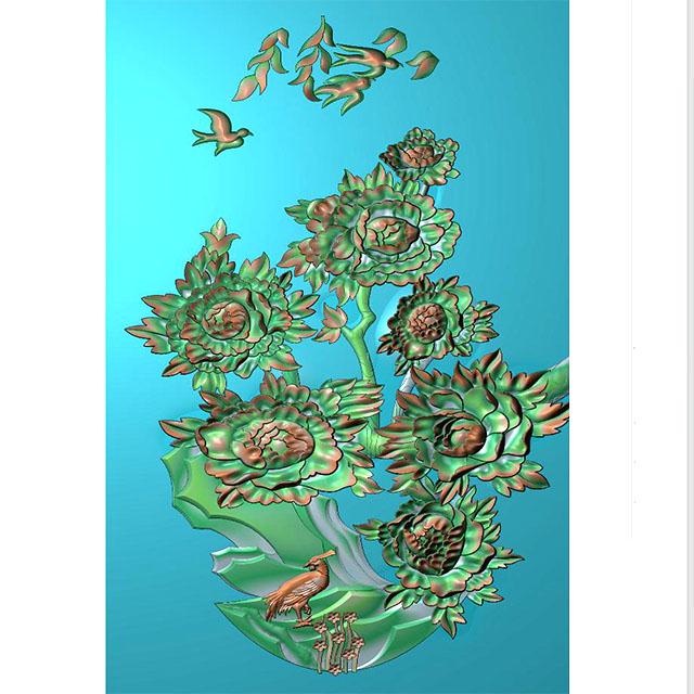 牡丹花鸟花草石头浮雕图（MD-237）展示