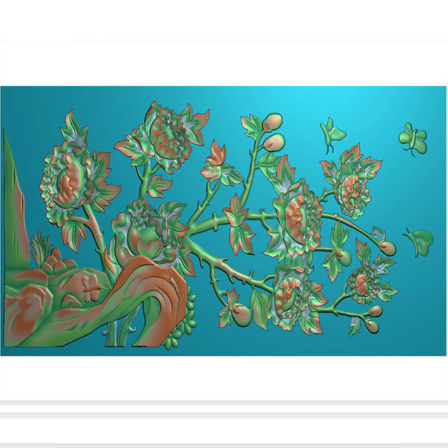牡丹花鸟花草石头浮雕图（MD-242）展示