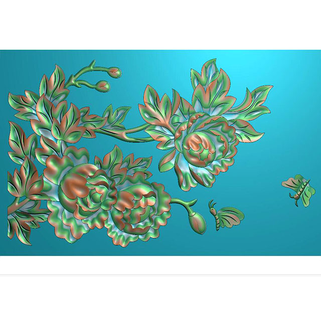 牡丹花鸟花草石头浮雕图（MD-250）展示