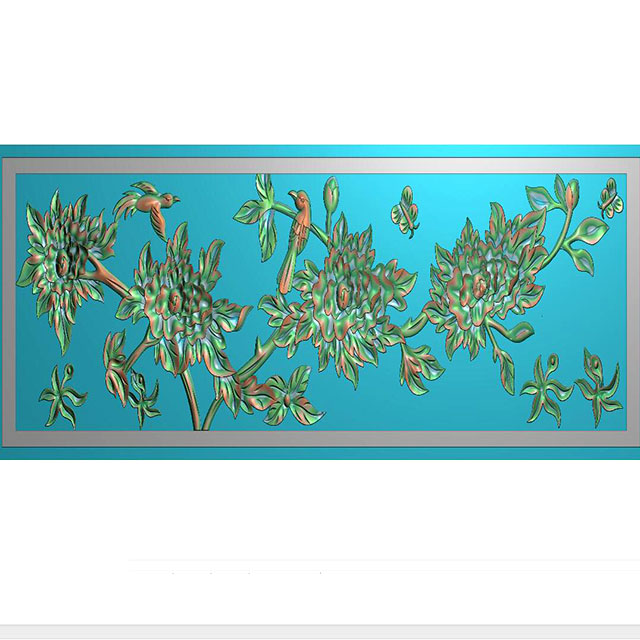 牡丹花鸟花草石头浮雕图（MD-252）展示