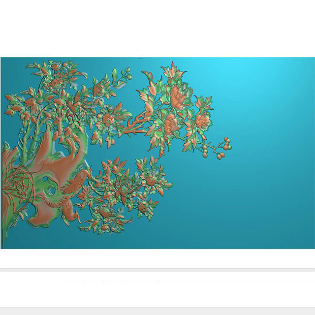 牡丹花鸟花草石头浮雕图（MD-256）展示
