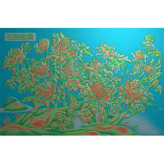 牡丹花鸟花草石头浮雕图（MD-257）展示