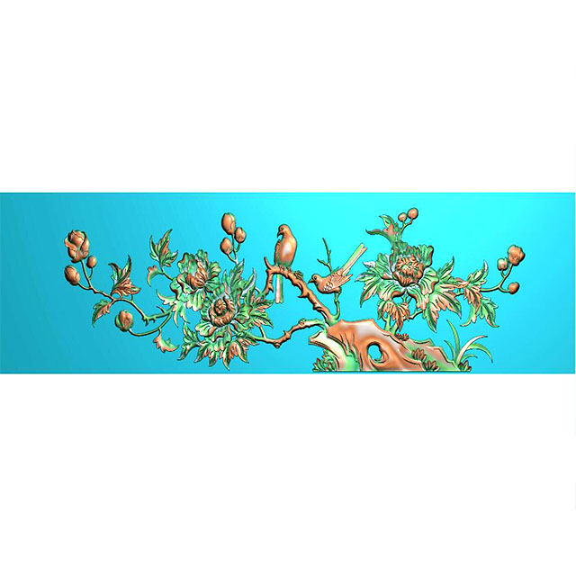 牡丹花鸟花草石头浮雕图（MD-480）展示