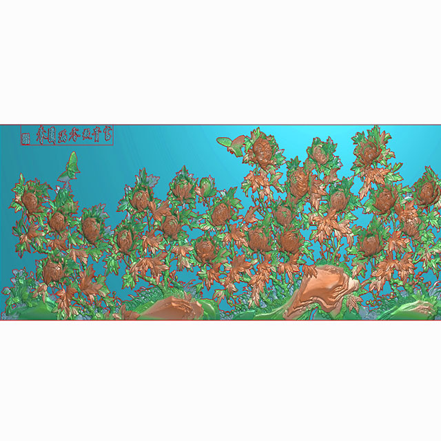 牡丹花鸟花草石头浮雕图（MD-483）展示