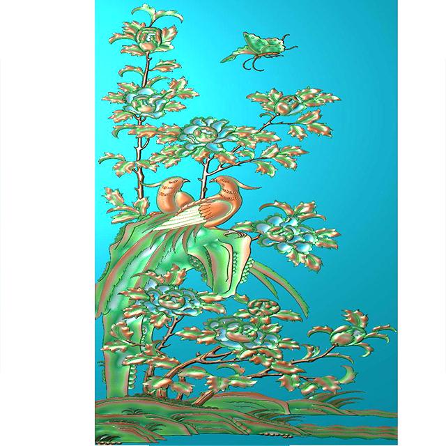 牡丹花鸟花草石头雕刻图（MD-6008）展示