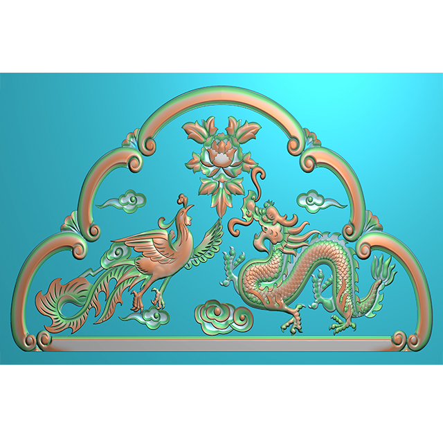 石材墓碑龙凤碑头精雕图（MBT-005）展示