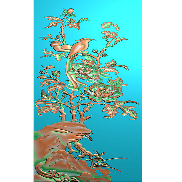 牡丹石头花鸟浮雕图（HN-174）展示