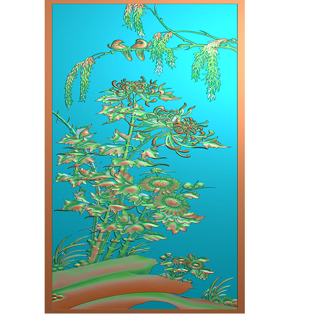菊花石头花鸟浮雕图（HN-201）展示