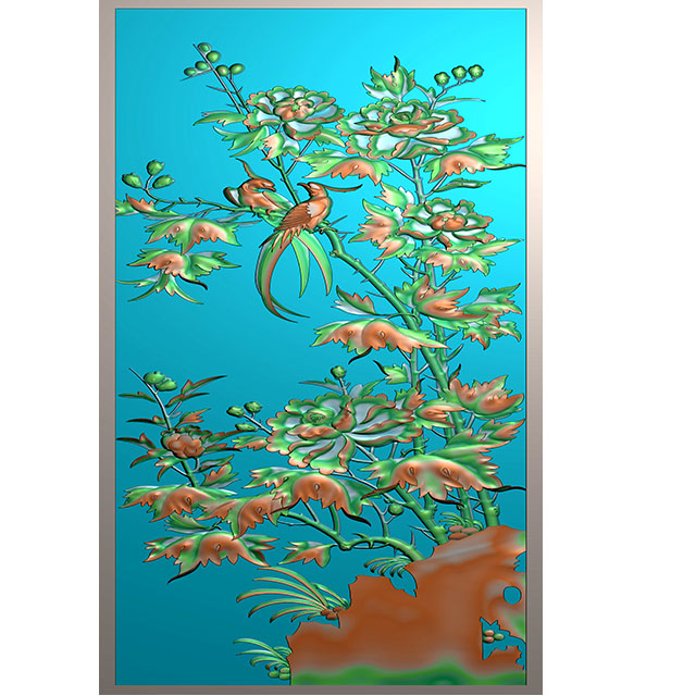 牡丹花鸟浮雕图（HN-202）展示