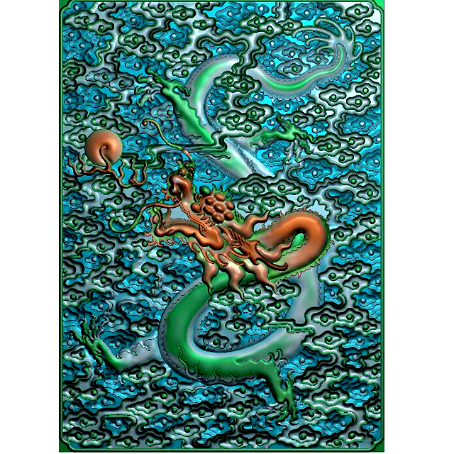 龙祥云带边框云板浮雕雕刻图（L-357）展示