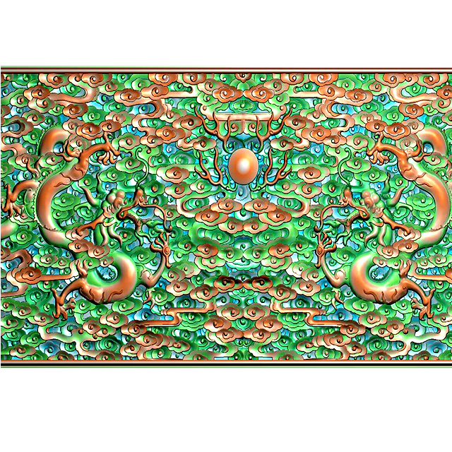 龙祥云带边框云板浮雕雕刻图（L-459）展示