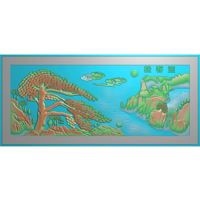 石材中式山水松鹤背景墙壁画精雕图（ZS-6）展示