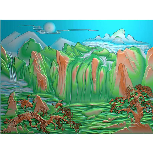 石材山水松鹤精雕图（ZS-31）展示