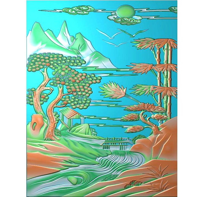 石材山水松鹤精雕图（ZS-34）展示