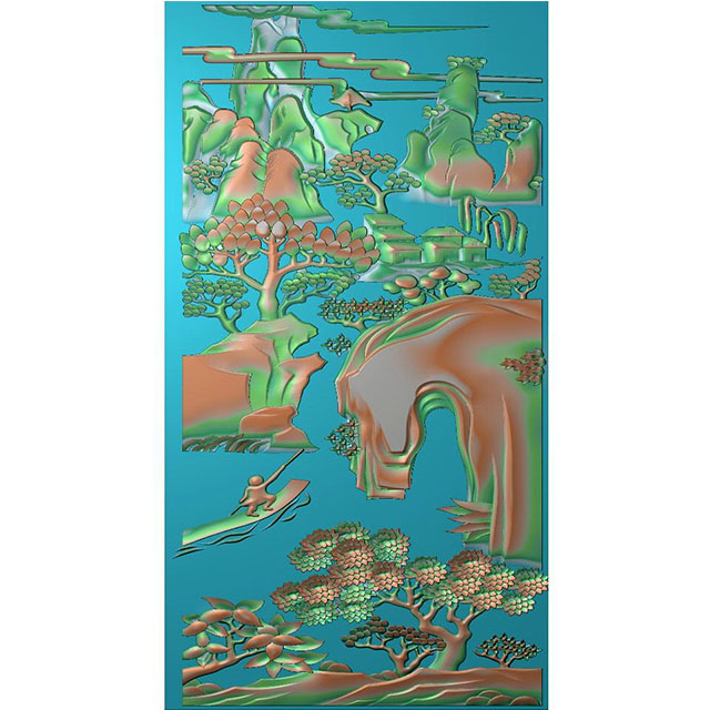石材山水迎客松精雕图（ZS-44）展示