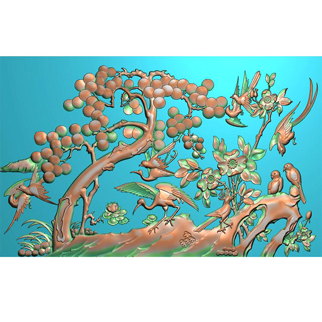 石材松鹤花鸟精雕雕刻图（ZS-48）展示
