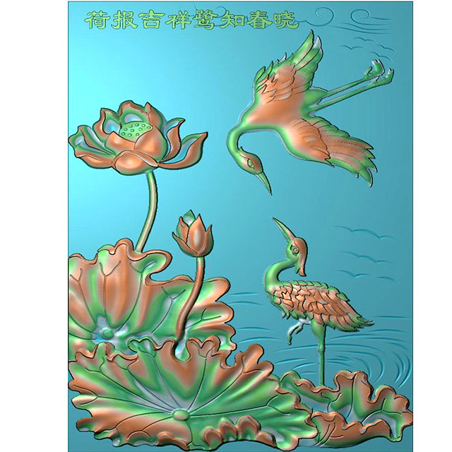石材荷花鸟精雕雕刻图（ZS-49）展示