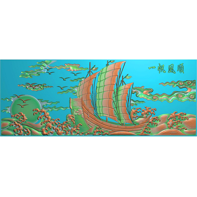 石材一帆风顺帆船浮雕图（ZS-93）展示