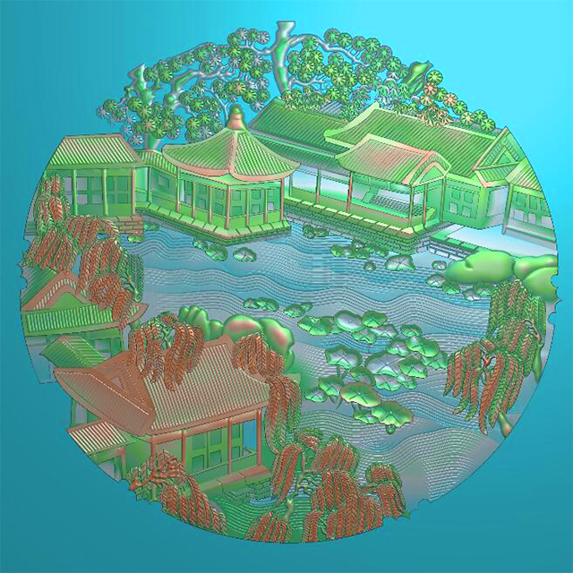 石雕山水建筑浮雕图（ZS-209）展示