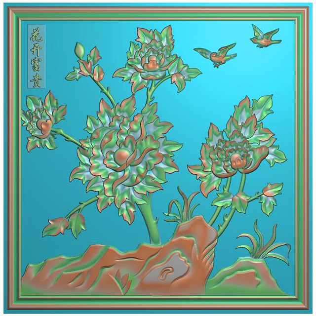 石雕牡丹花鸟浮雕图（ZS-333）展示