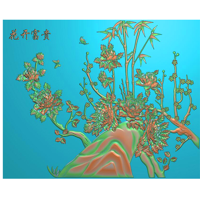 石雕牡丹浮雕图（ZS-355）展示