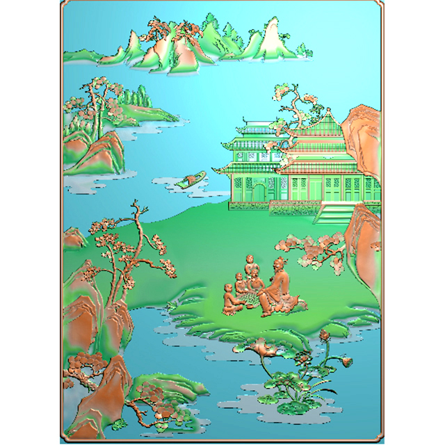 山水人物雕刻图（SSRW-6006）展示