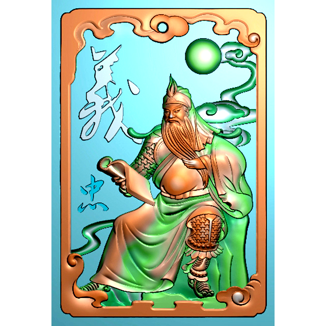 关公玉雕四六牌精雕图（SLP-0323）展示