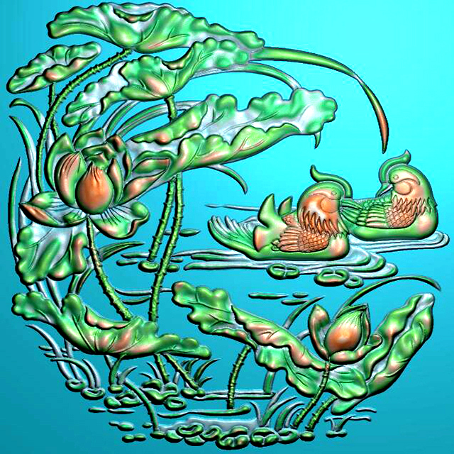  荷花鱼鸟浮雕图（HH-0018）展示