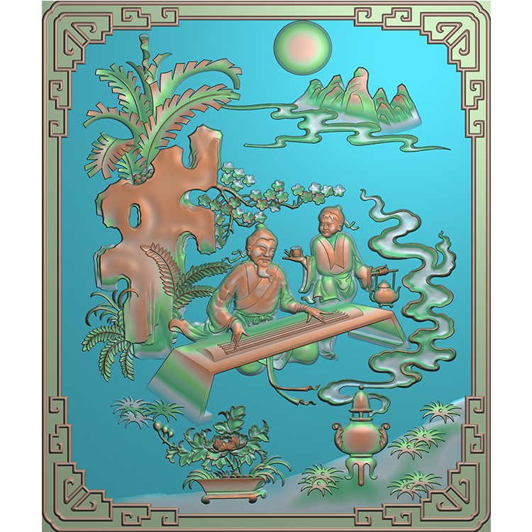 古代人物琴精雕图（GDRW-4231）展示